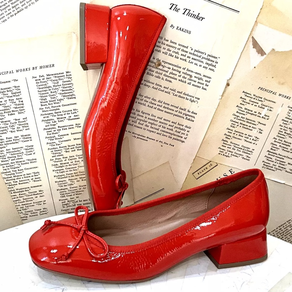 Anthropologie Bibi Lou Heeled Ballet Pumps Tomato Red Patent Leather